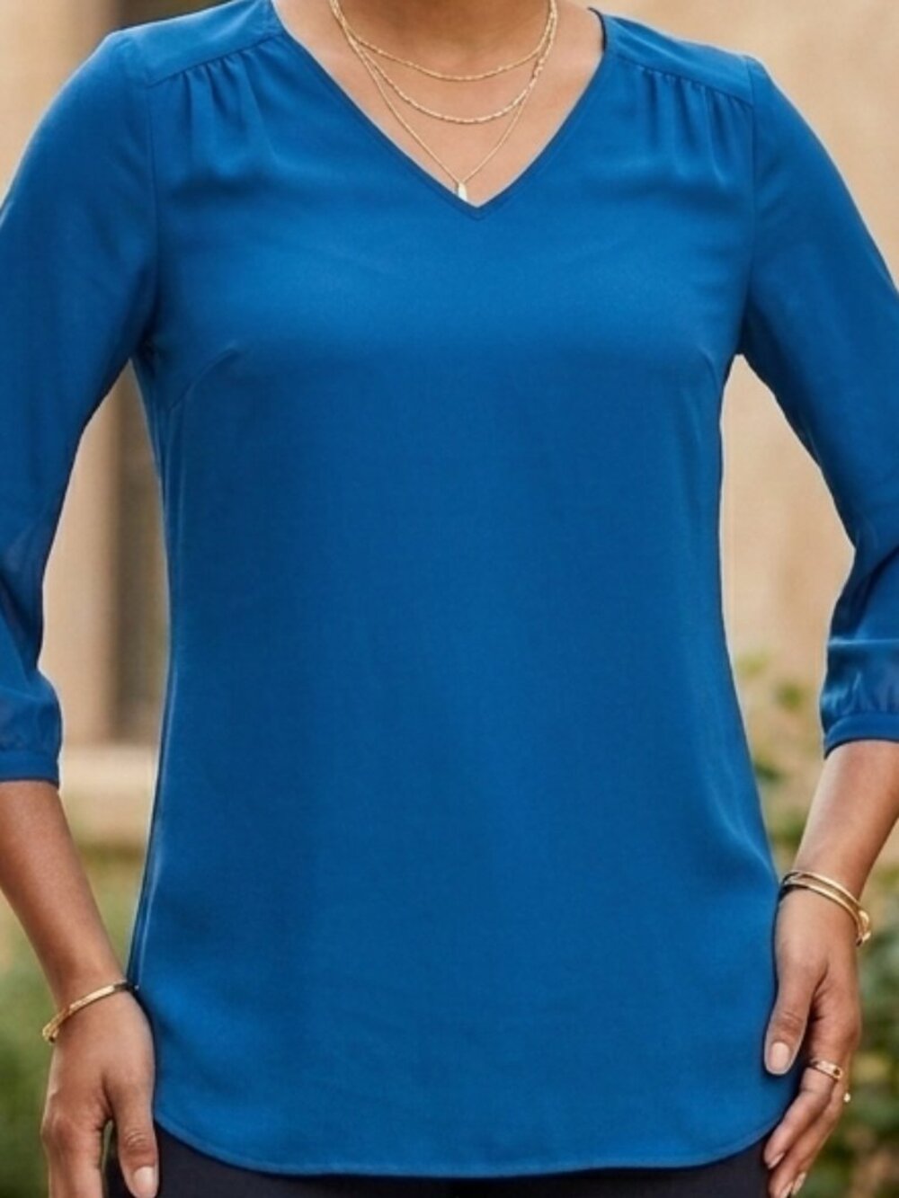 Ricki's Dark Teal V-Neck Top Blouse Semi Sheer size 2
